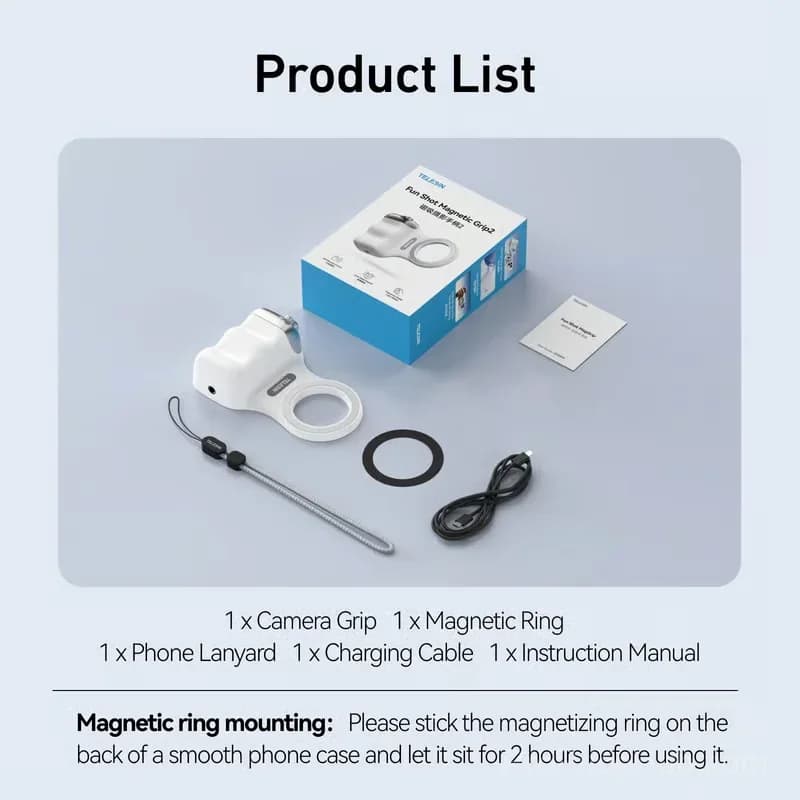 TELESIN Fun Shot Magnetic Phone Grip & Selfie Light Kit, Silver - View 12
