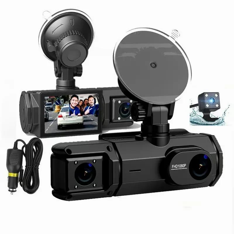 3-Lens WiFi Dash Cam with Front, Cabin & Rear Recording - Main