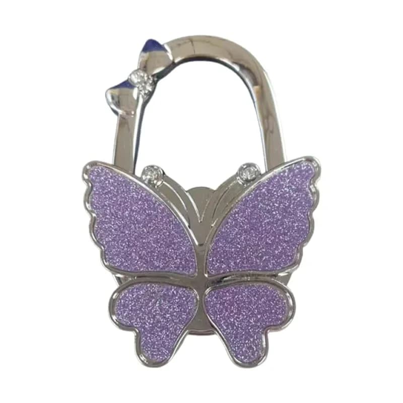 Butterfly Foldable Purse Hook, Frosted Pink Glitter - View 8