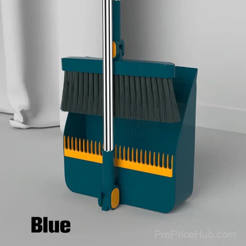 Stand-Up Dustpan and 180° Rotating Broom Set, Blue - View 1