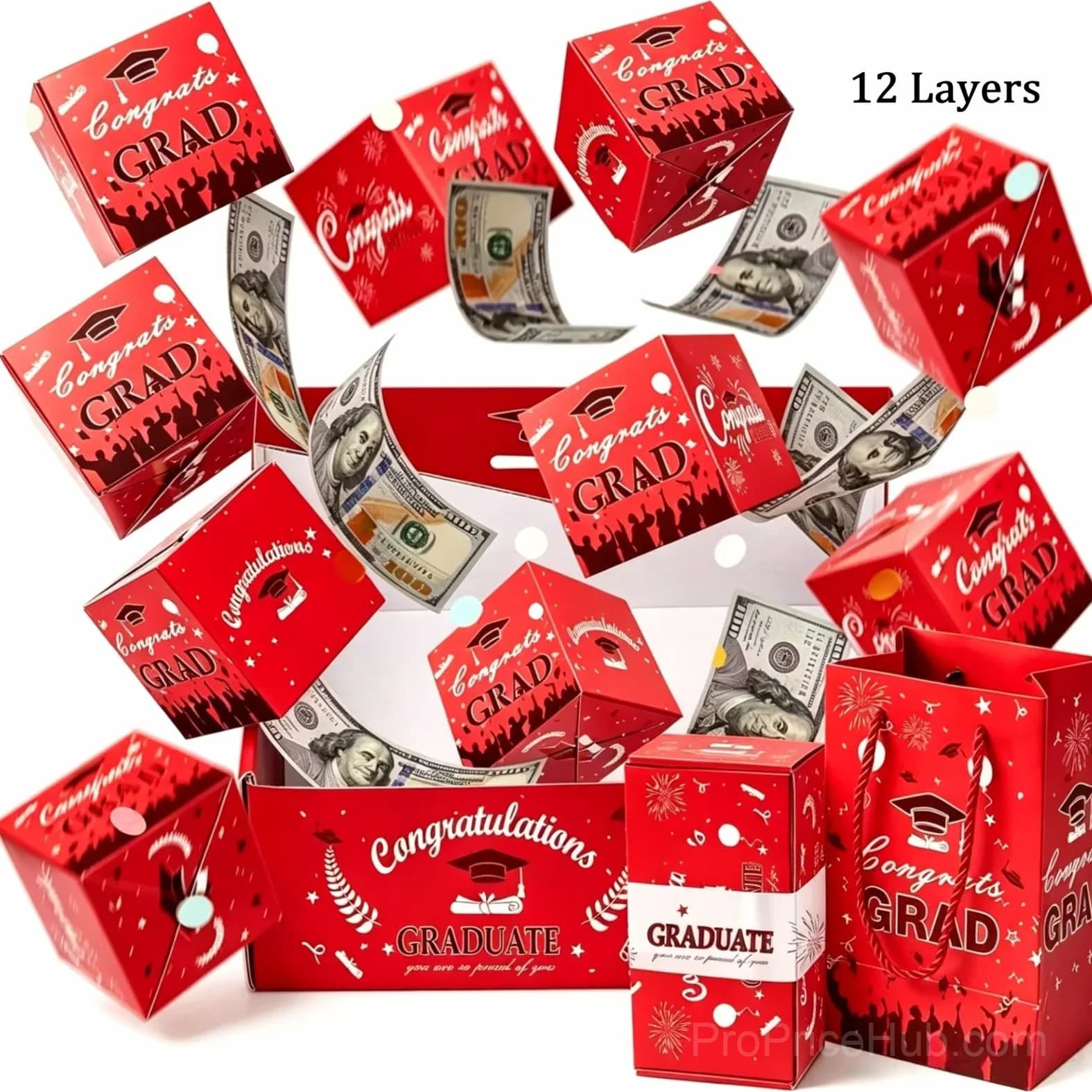12-Layer Red Graduation Surprise Gift Box Set with Handbag & Seal - Main