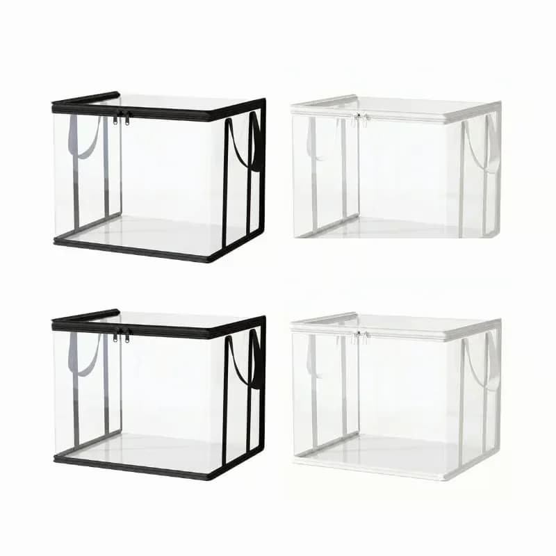 Large Clear Thick Plastic Storage Box with Hinged Lid, Black - View 8