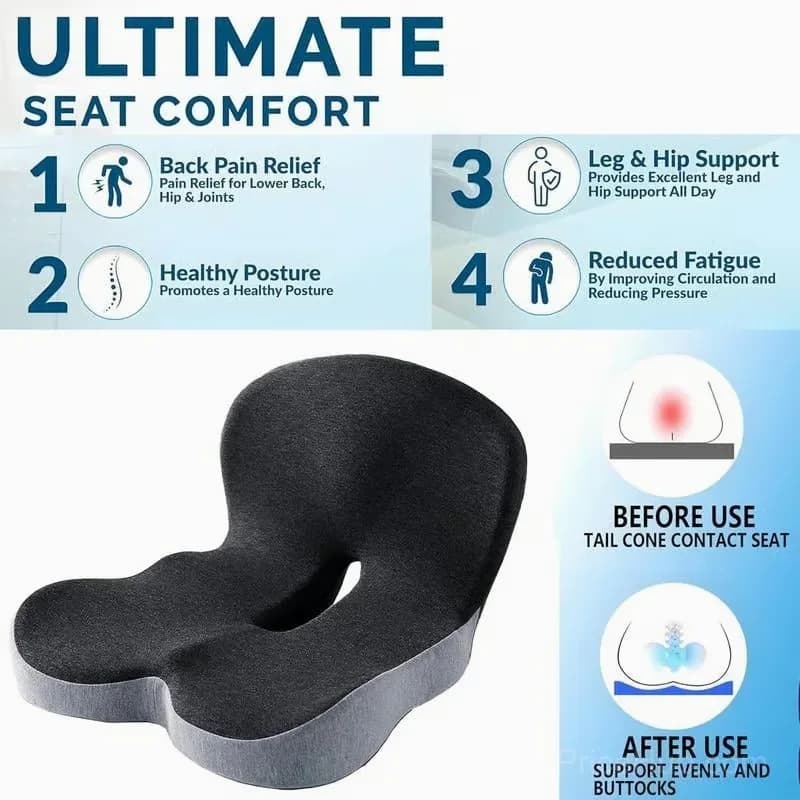 Ergonomic Non-Slip Memory Foam Car Seat Cushion, Black/Gray - View 1
