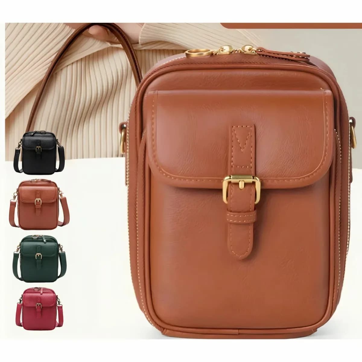 Brown Leather Crossbody Bag - View 13
