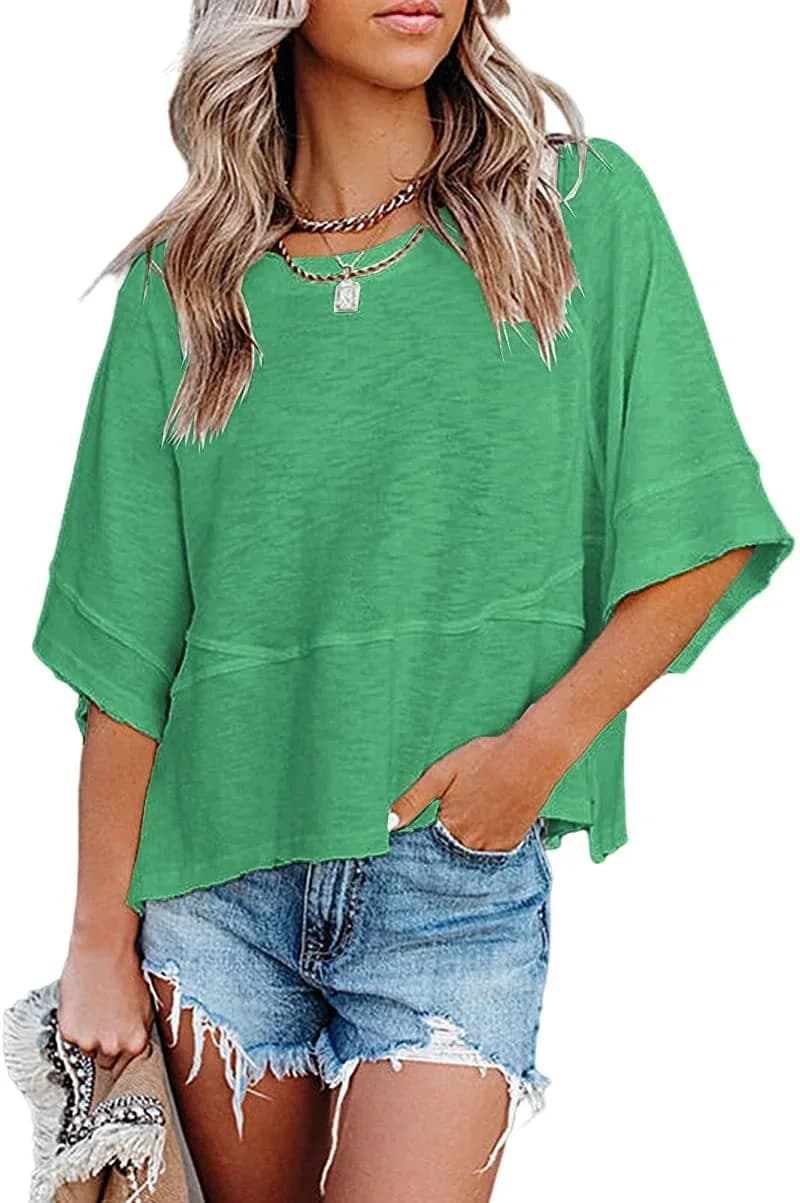 Paneled Solid Color Flared Sleeve T-Shirt - View 7