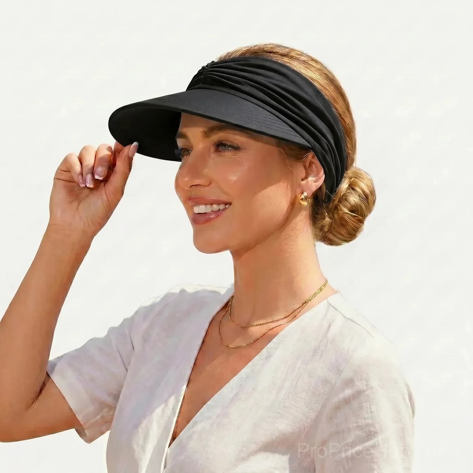UPF 50+ Sun Visor Ponytail Hat, White - View 3