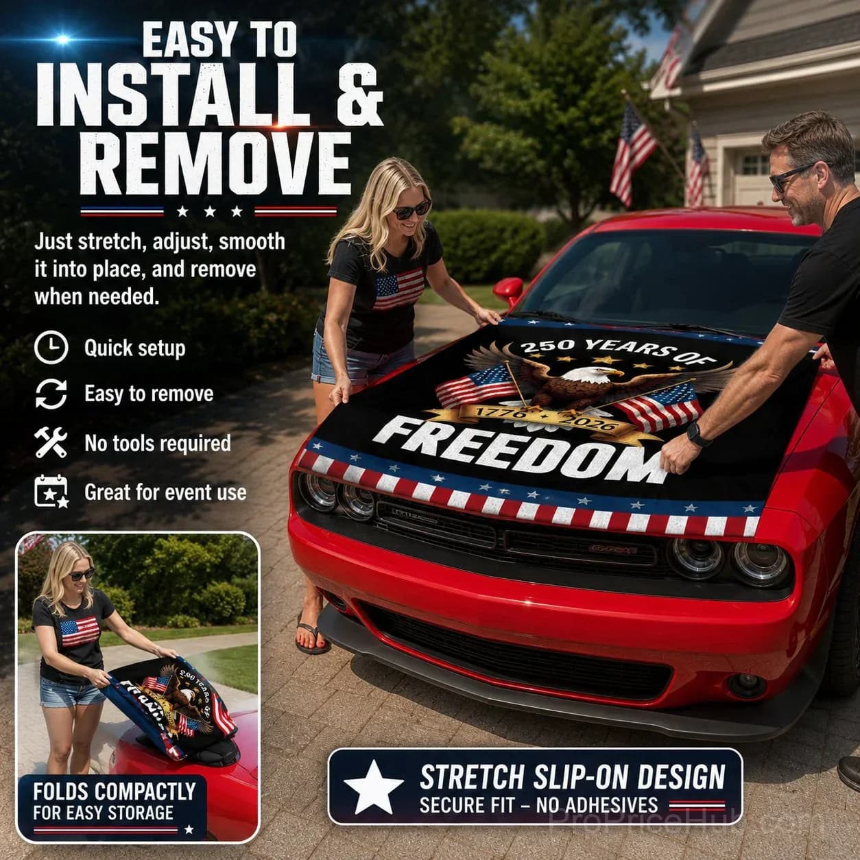 Patriotic American Flag Car Hood Cover - View 3