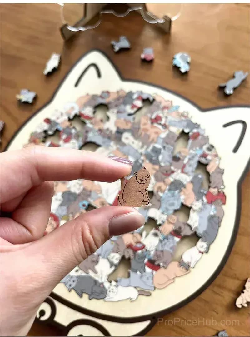 135-Piece Cat-Shaped Wooden Puzzle, Morandi Colors - View 3