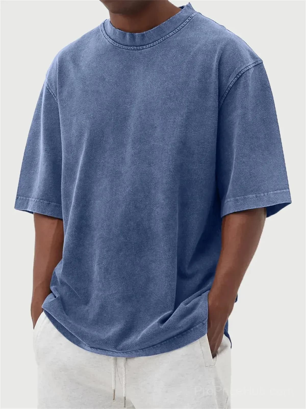 Men's Washed Solid Color Pullover T-Shirt - S to 5XL - View 12