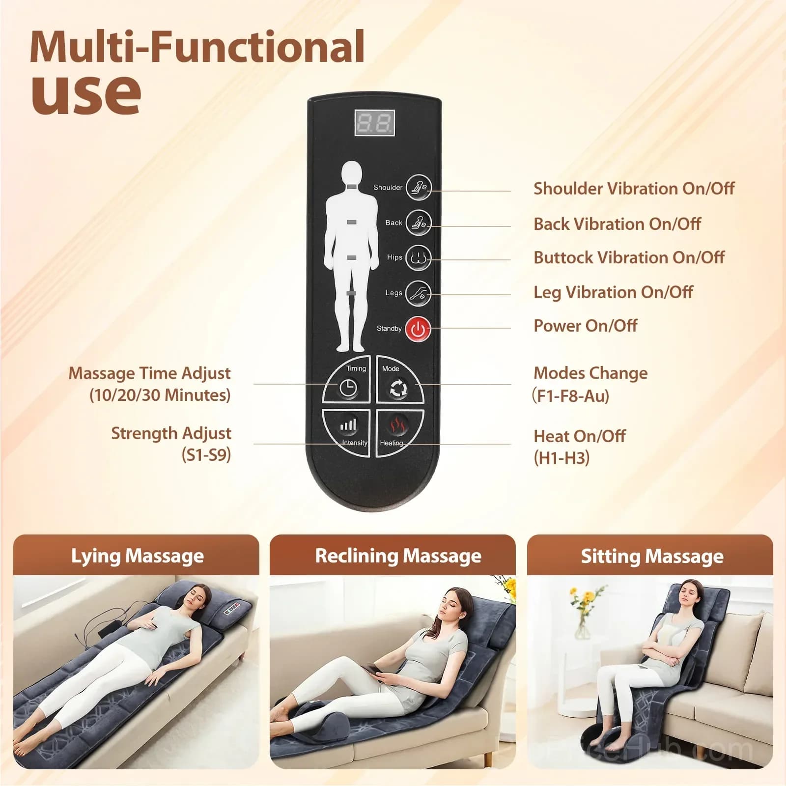 HOMASA Heated Full-Body Shiatsu Massage Mat with Lumbar Support - View 4