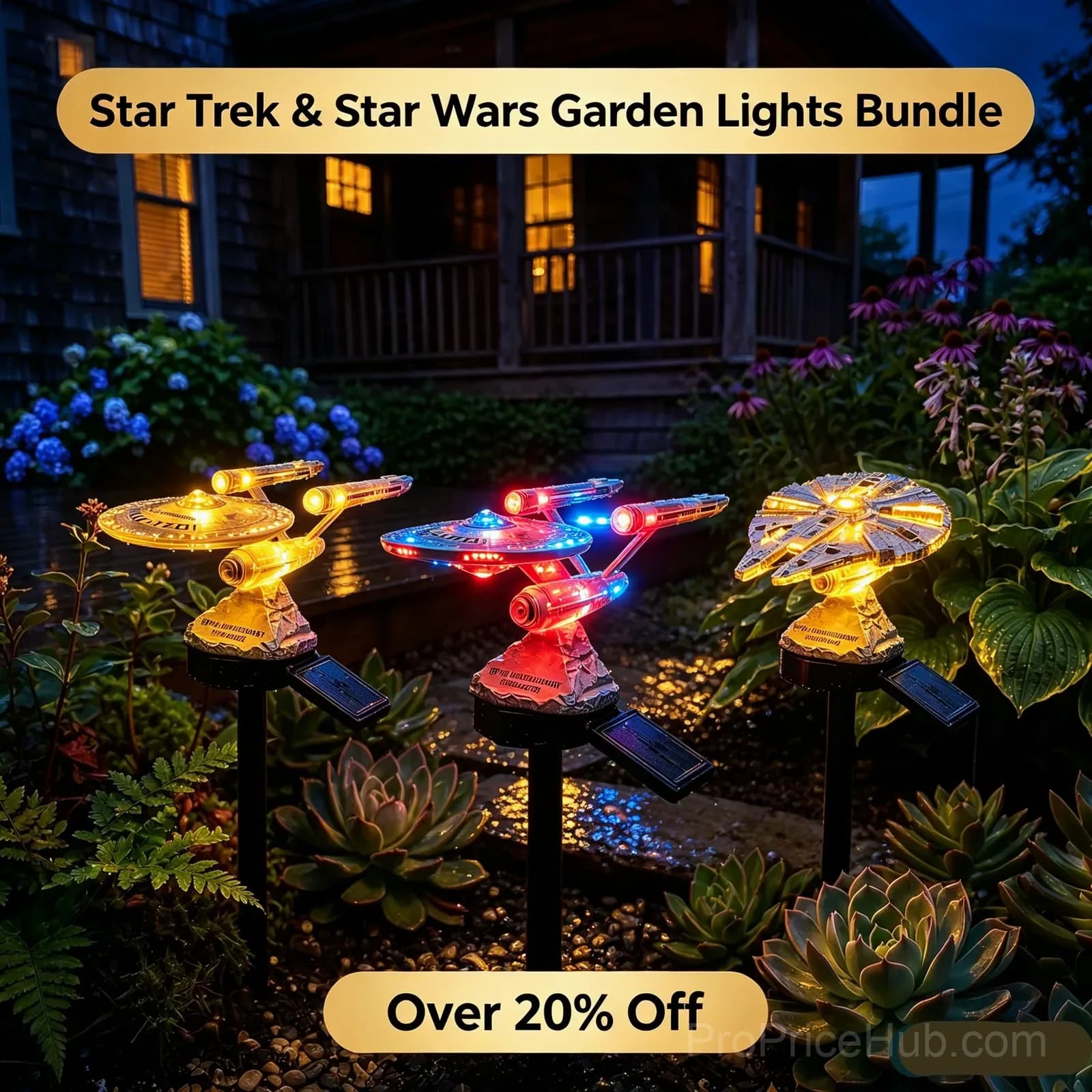 Sci-Fi Starship Solar Garden Light - Outdoor Decor - View 3