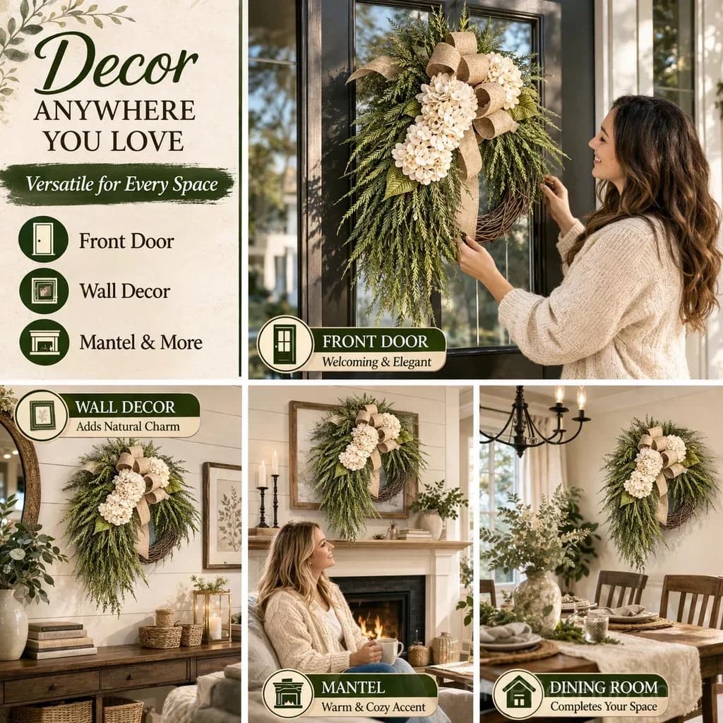 Handcrafted Hydrangea Wreath – All-Season Front Door Decor - View 3