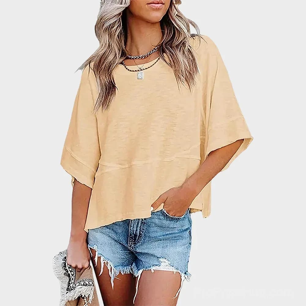 Solid Color Panel T-Shirt with Flared Sleeves - View 11