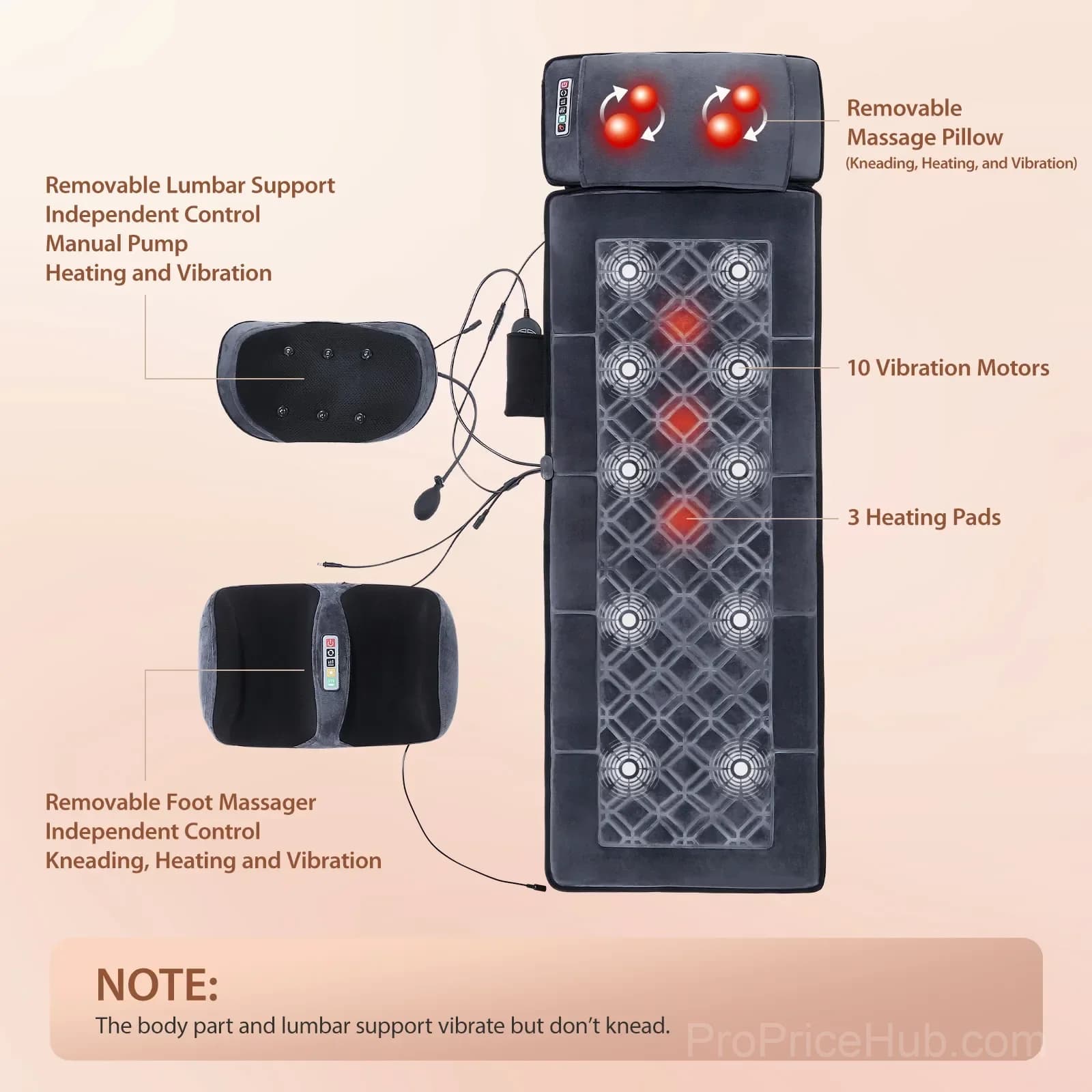 HOMASA Heated Full-Body Shiatsu Massage Mat with Lumbar Support - View 3