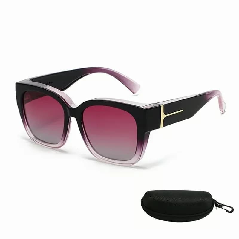 Polarized Square Wrap-Around Sunglasses, Glossy Black with Case - View 5