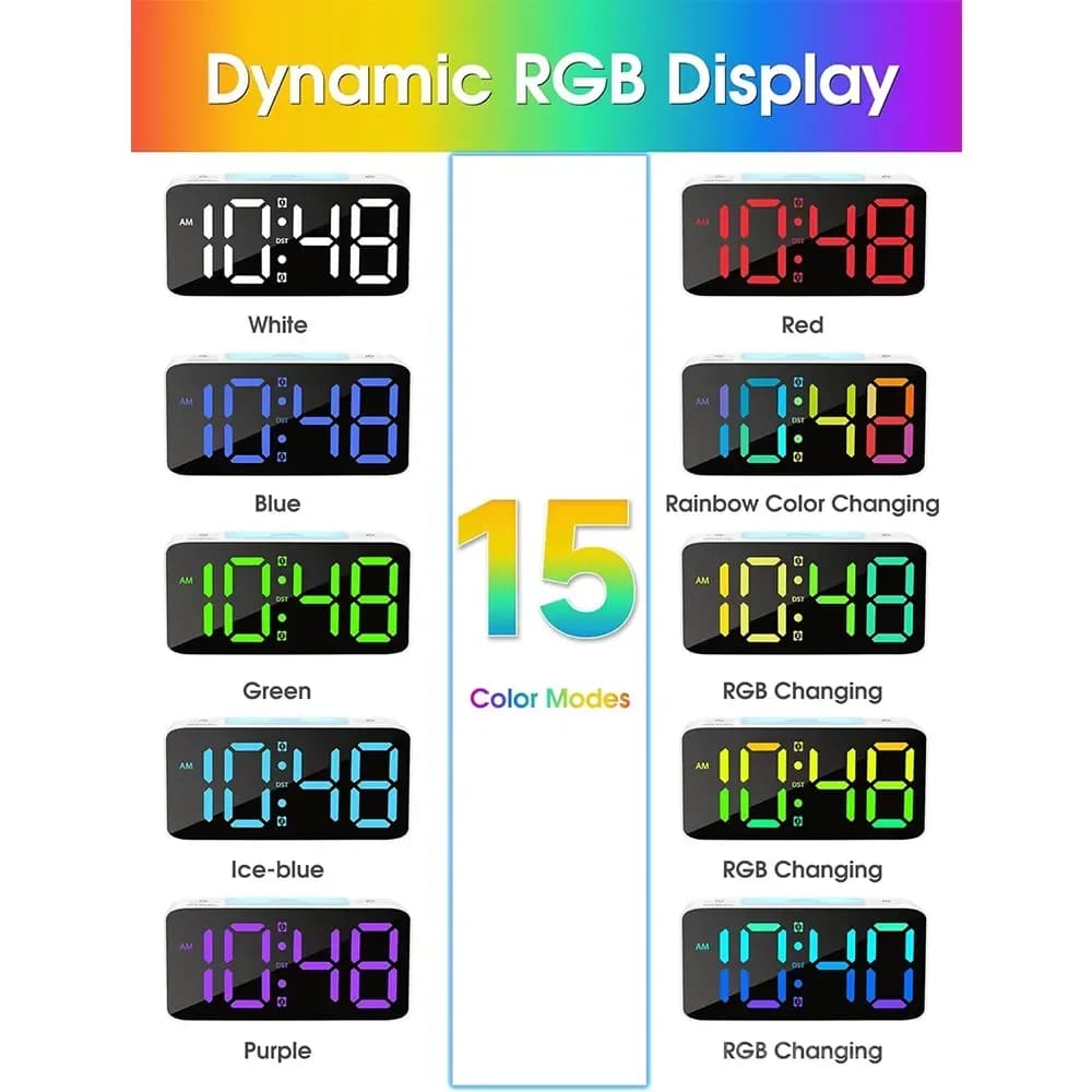 6.3-Inch RGB Alarm Clock with 115dB Dual Alarm & Nightlight - View 4