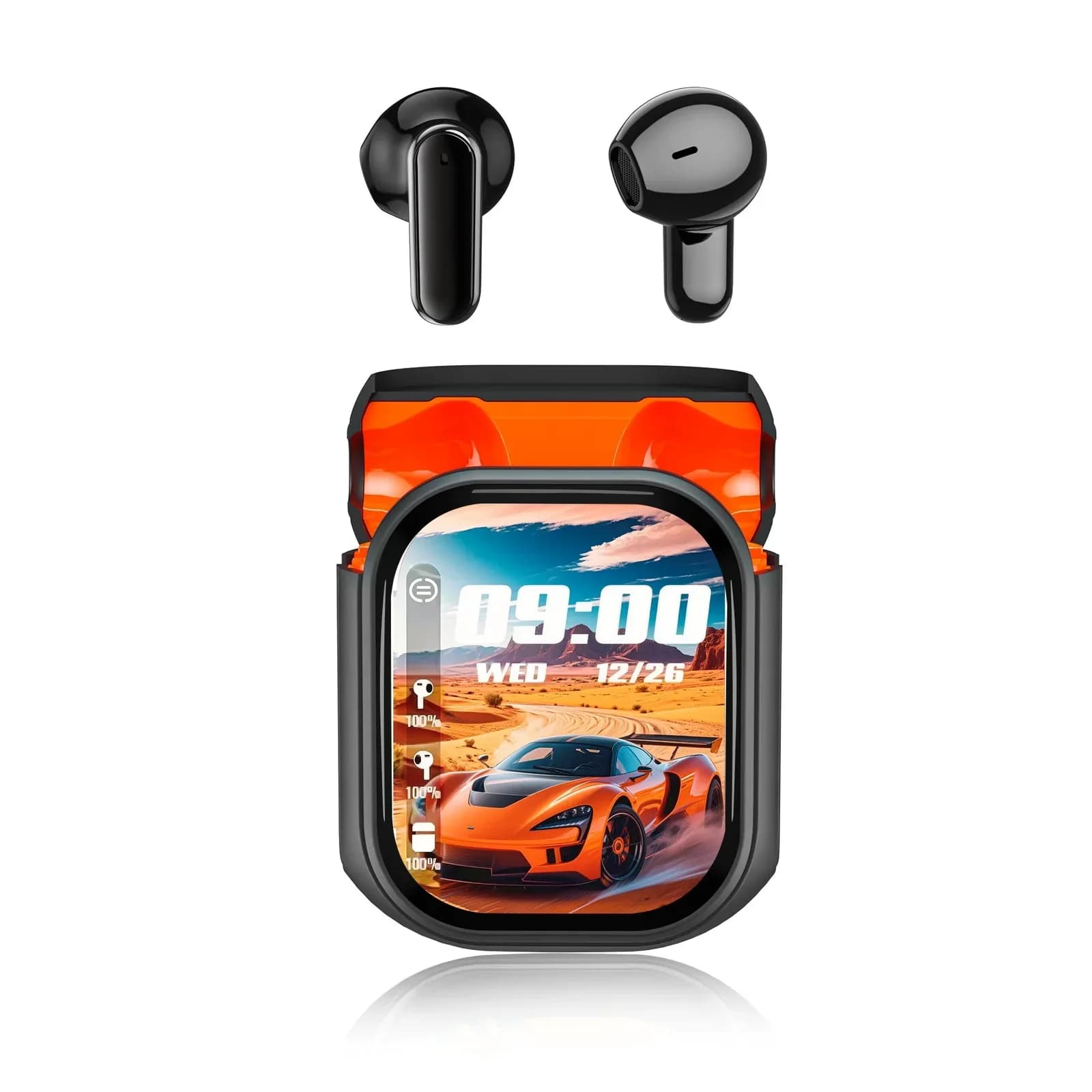 Black Noise-Canceling Translation Earbuds with Color Screen - View 1