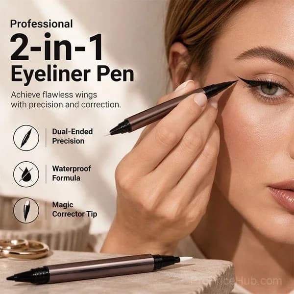 2-in-1 Waterproof Liquid Eyeliner Pen with Eraser Tip - View 1