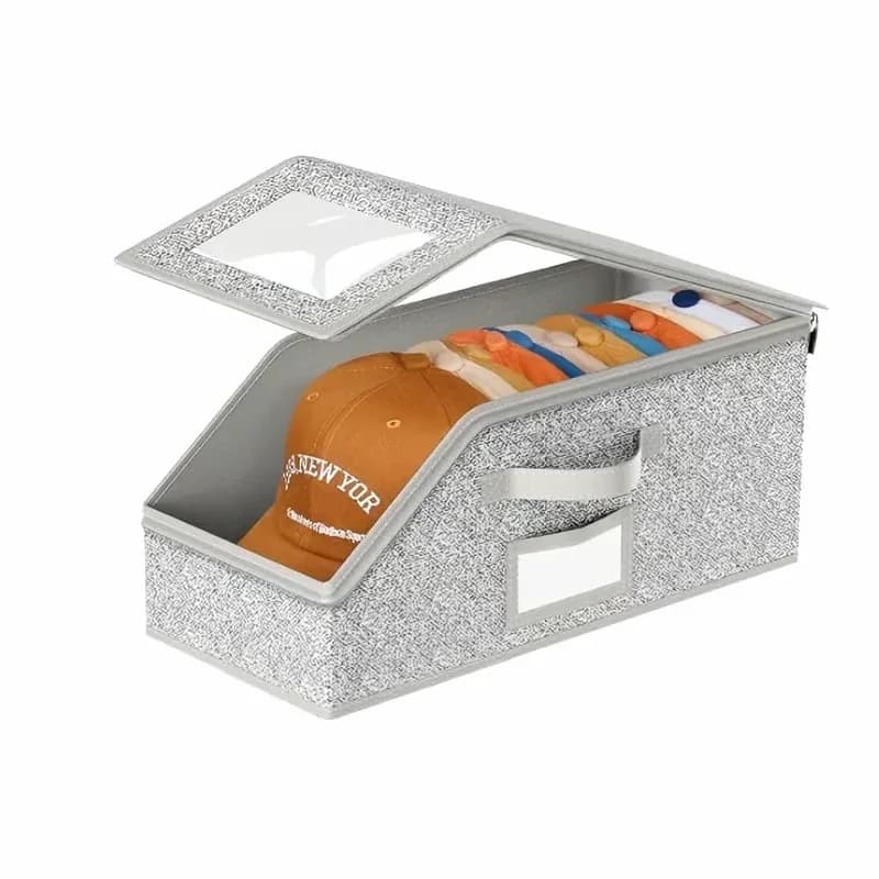 Foldable Dust-Proof Hat Storage Box, Gray, 1 Pack - Main
