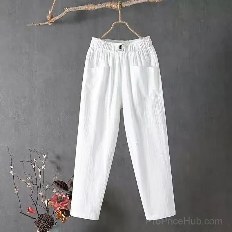 Women's Loose Fit Pants, White, Size S - Main