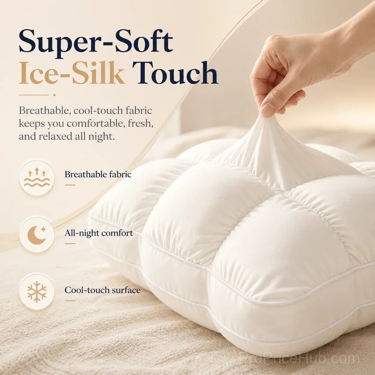 Cloud Puff Grid Pillow – Cooling, No-Flat for Side & Back Sleepers - View 3