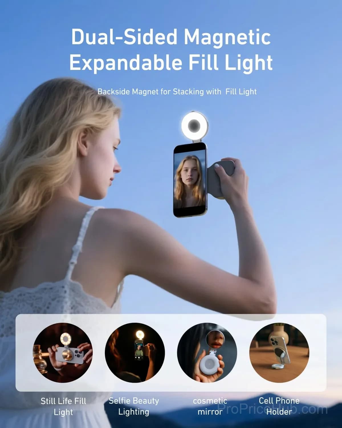TELESIN Fun Shot Magnetic Phone Grip & Selfie Light Kit, Silver - View 5