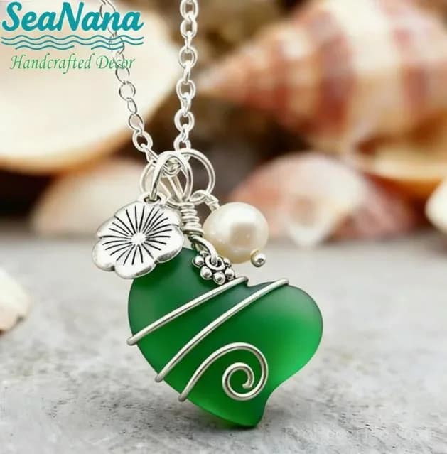 Handcrafted Heart Sea Glass Necklace - Alt