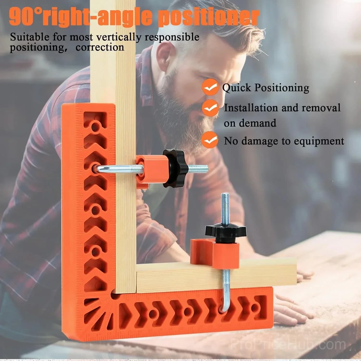 90 Degree Corner Clamp & Positioning Square Set - 3" & 4" x 8 Right Angle Clamps, ABS Plastic L-Shaped Tool - View 2
