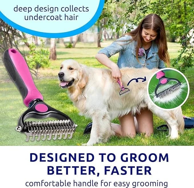 Professional Double-Sided Pet Grooming Rake - Undercoat Deshedding Tool for Dogs & Cats - View 10
