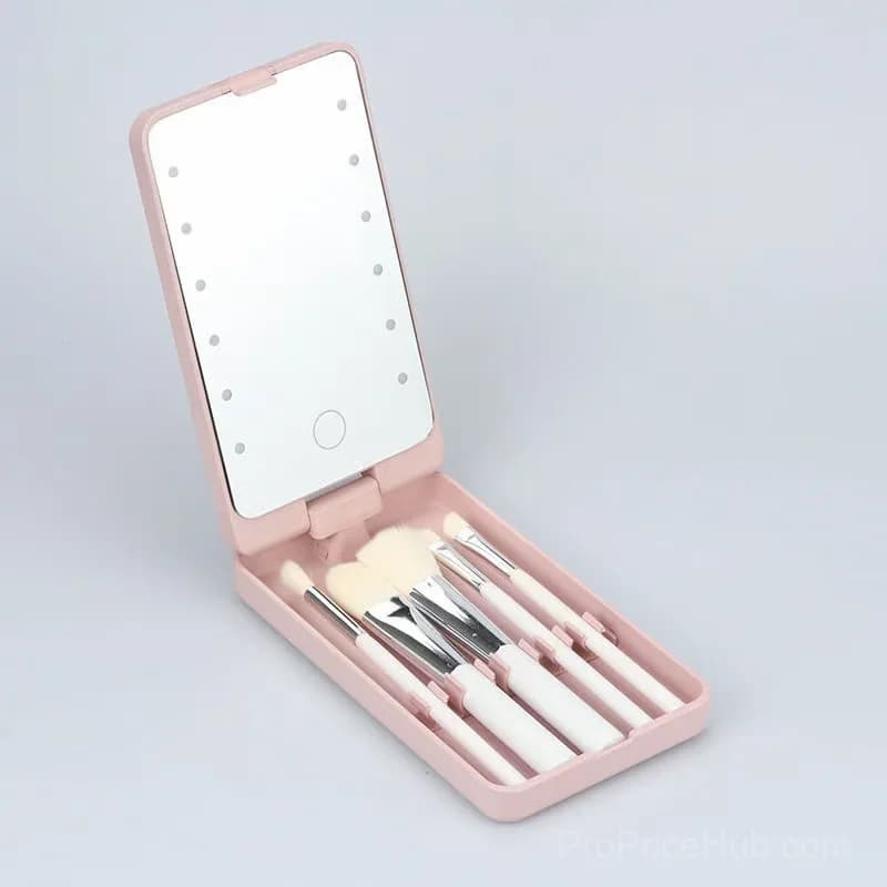 Pink Portable Makeup Brush Set with LED Light - View 1