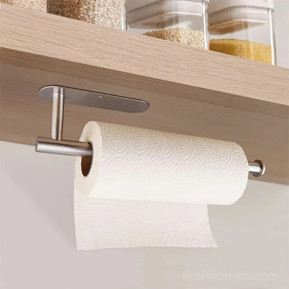 Wall-Mounted No-Drill Paper Towel Holder, Black - View 2