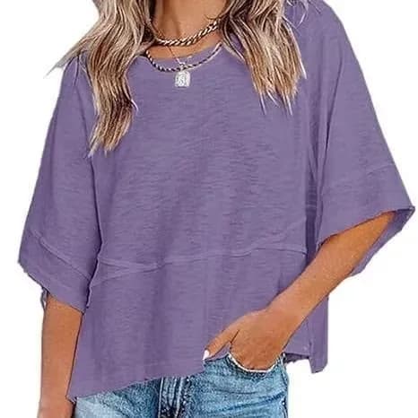 Paneled Solid Color Flared Sleeve T-Shirt - View 17