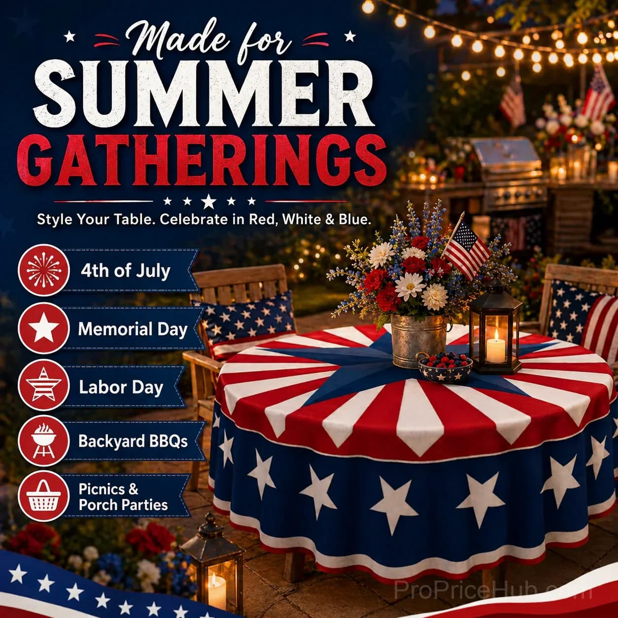 Patriotic Starburst Round Tablecloth - July 4th Independence Day Decor & Outdoor Picnic Cover - View 6