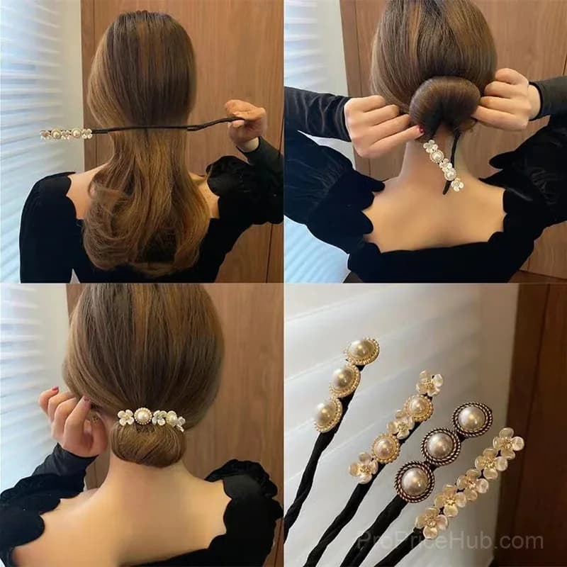 Pearl Flower Twist Hair Styling Tool - Gold Circle Pearl - View 8