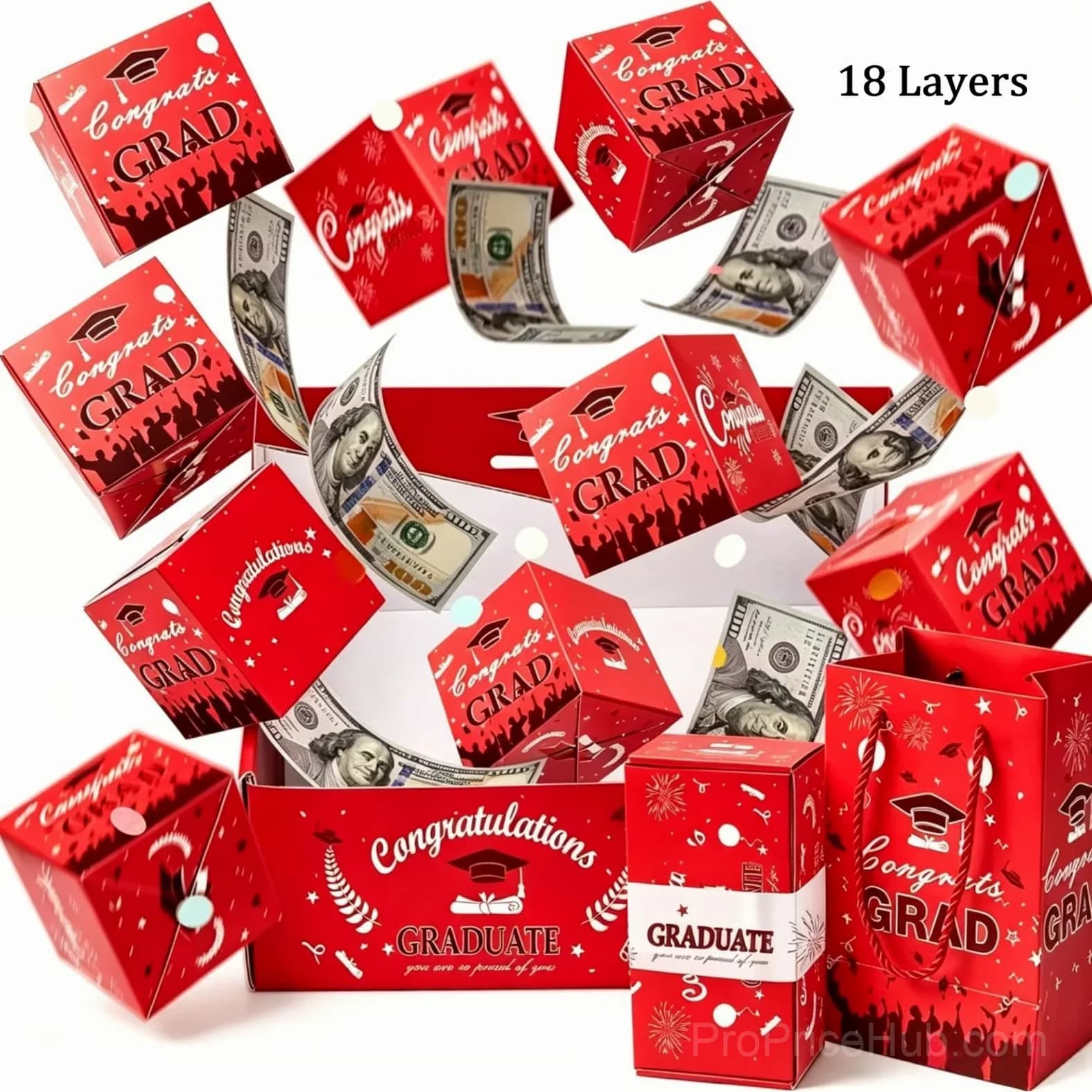 12-Layer Red Graduation Surprise Gift Box Set with Handbag & Seal - View 7