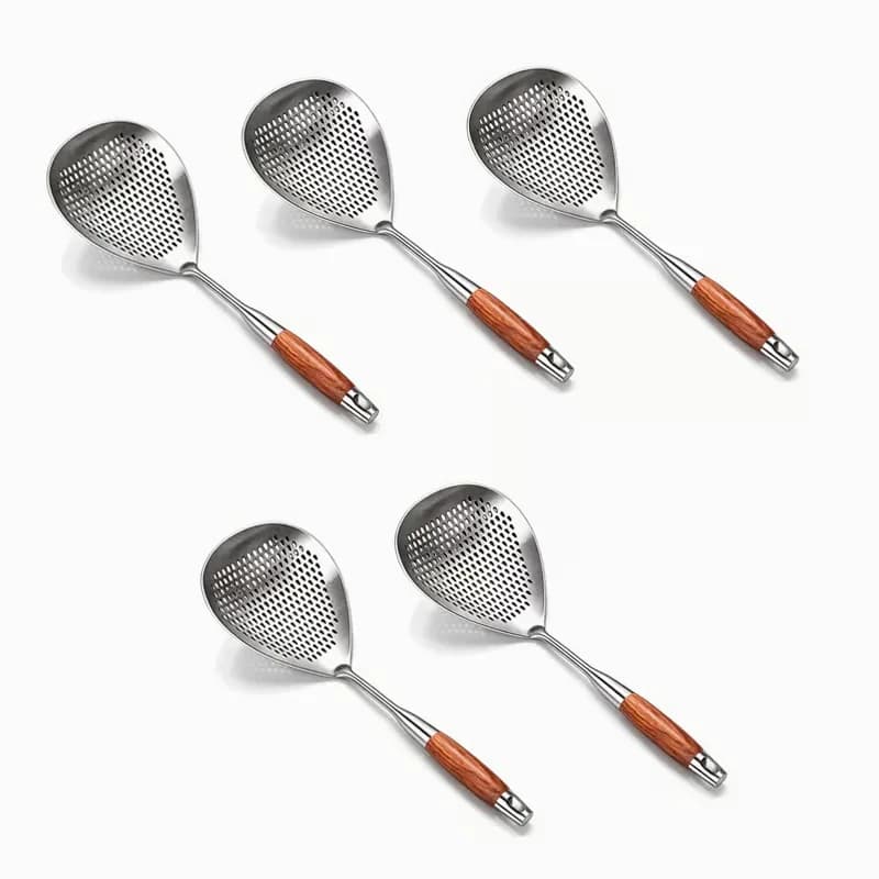Wooden Handle Stainless Steel Skimmer, 1-Piece - Alt