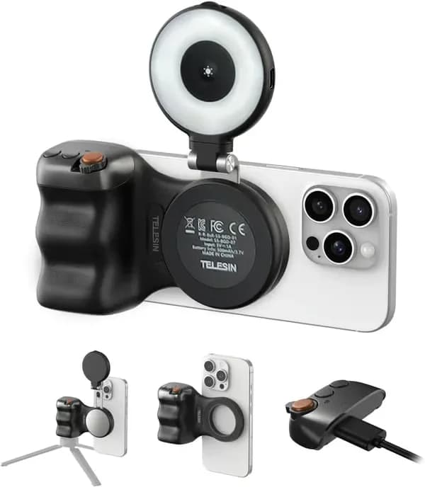 TELESIN Fun Shot Magnetic Phone Grip & Selfie Light Kit, Silver - View 15