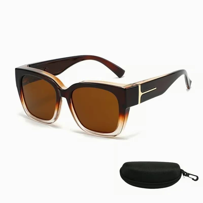 Polarized Square Wrap-Around Sunglasses, Glossy Black with Case - View 6
