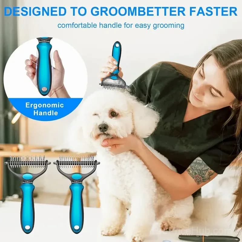 Double-Sided Pet Grooming Brush – Dematting Undercoat Rake for Shedding - View 5