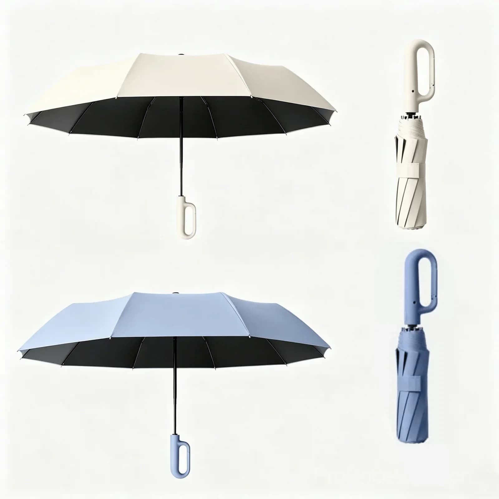 Ring Buckle Windproof Reinforced Umbrella, Beige/Black, 49.2" - Main