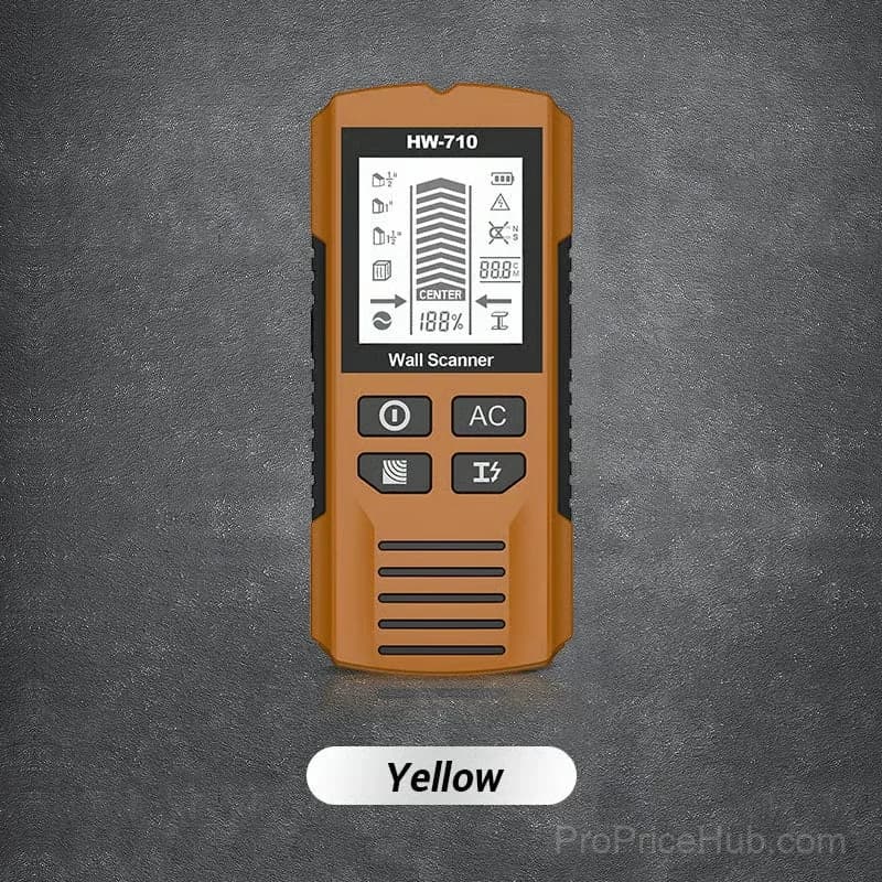 6-in-1 Handheld Wall Metal Detector with HD LCD Display, Yellow - View 1
