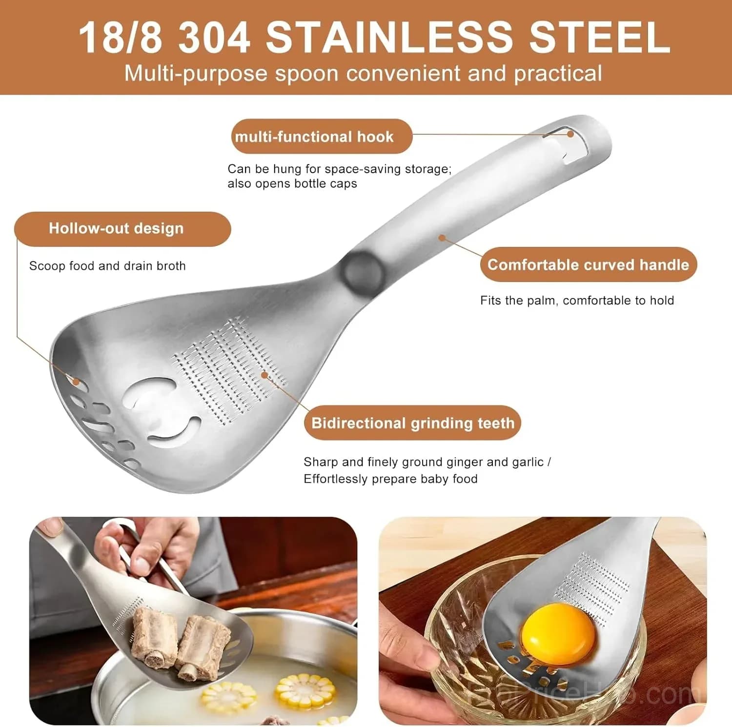 5-in-1 Stainless Steel Cooking Spoon with Masher & Bottle Opener - View 3