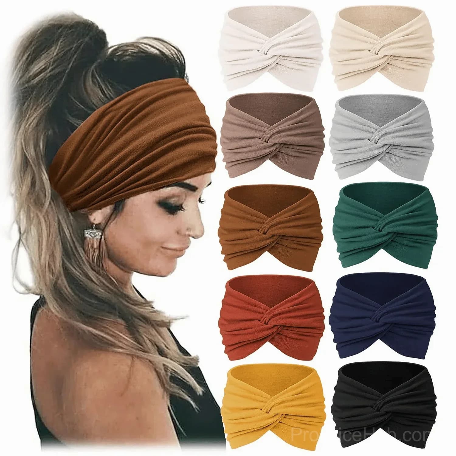 10 Pack Wide Knotted Turban Headbands for Women - View 11