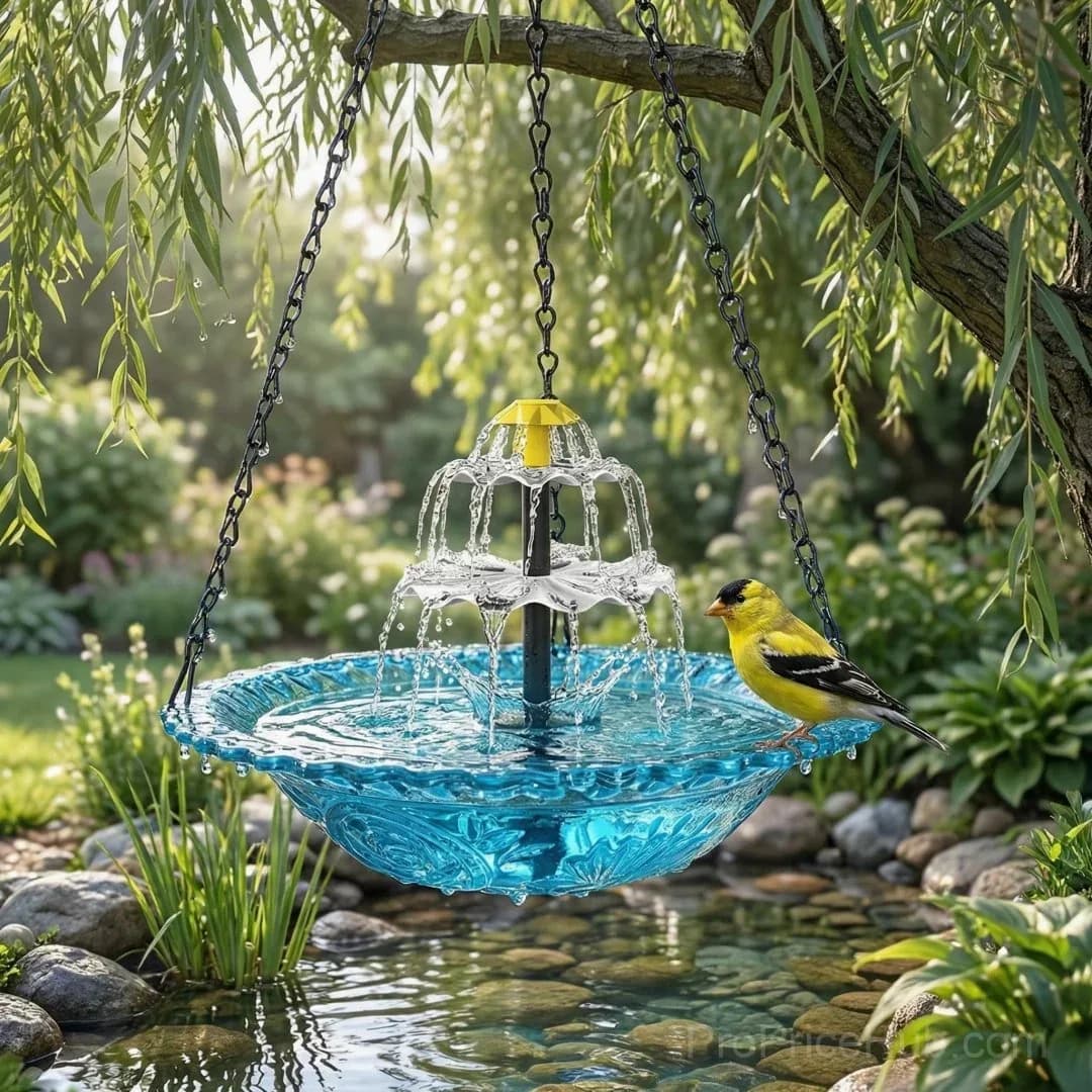 Solar Cascade Hanging Bird Bath Fountain - View 3