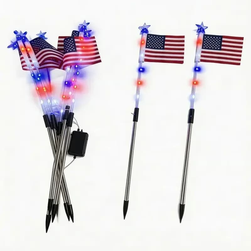 Solar American Flag Pathway Lights, 26.8 in, Set of 8 - Main