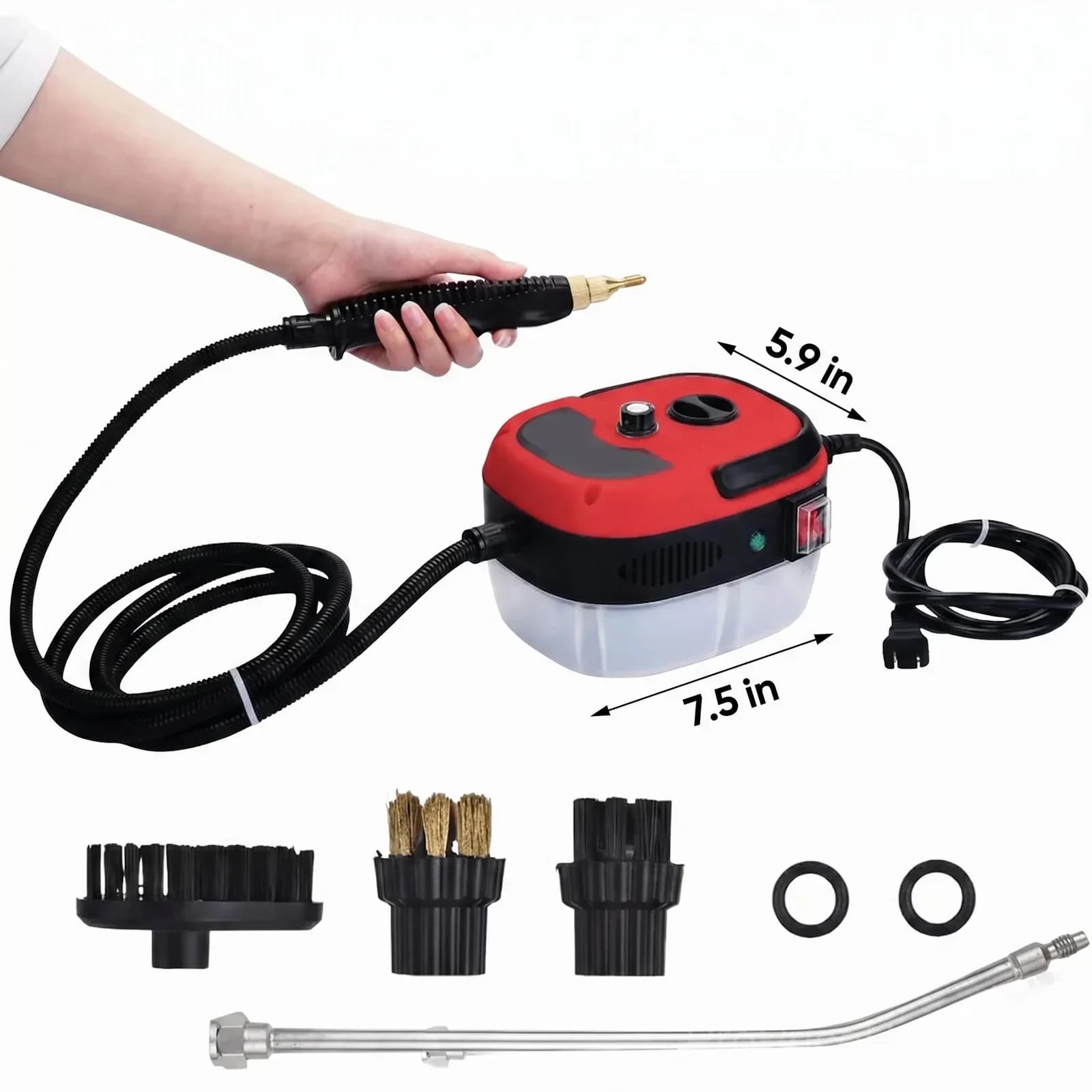 Red Handheld Steam Cleaner with Single-Knob Control - View 1