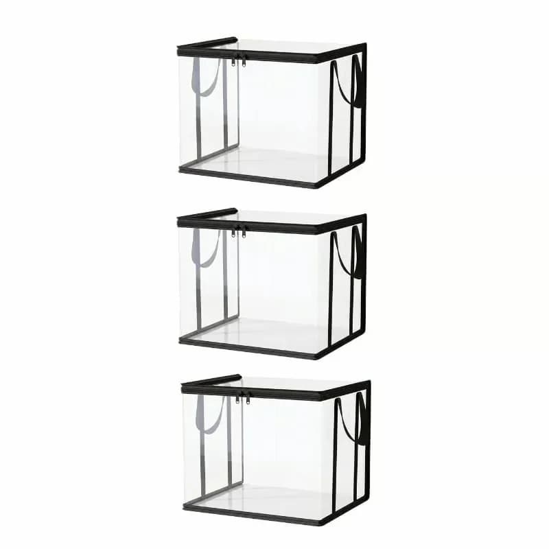 Large Clear Thick Plastic Storage Box with Hinged Lid, Black - View 6