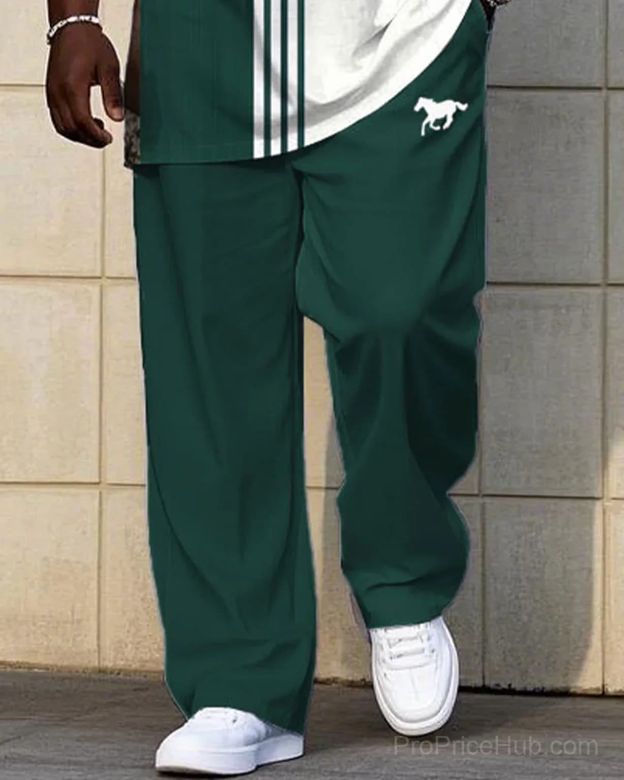 Big & Tall Men's Short Sleeve Tee & Pants Set - White/Green Contrast Stripe - View 4