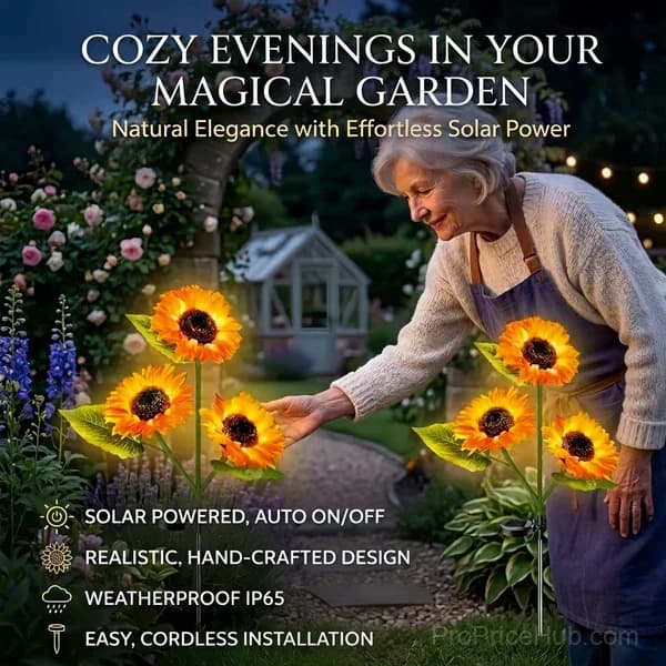 Solar Powered Sunflower Garden Lights, 2 Pack - View 3