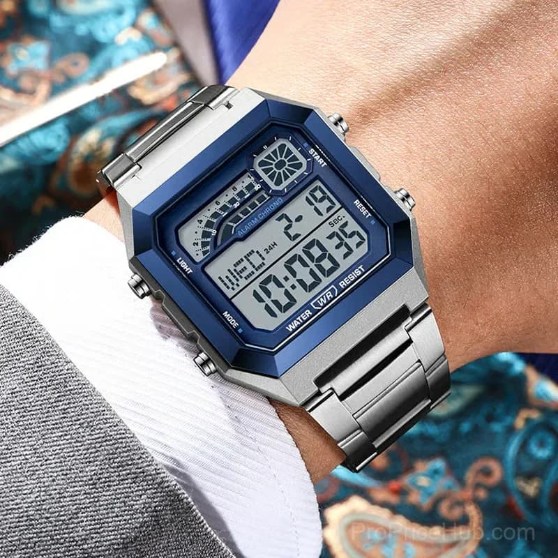 Unisex Gold Digital Watch with Square Luminous Display - View 6